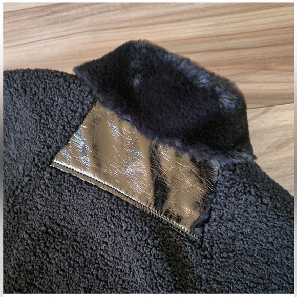 Adrienne Landau,Plush Black,Faux Fur Shearling Cape/Coat,Luxe Winter Glam,Size L - Picture 8 of 9